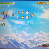 キャラクターはサーフボードのような乗り物で飛行していて、スライドパッド(十字ボタン)で上下左右に移動する