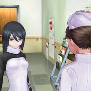 看護婦と話す物悲しげな少女