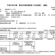 マーベラス 「平成27年3月期第2四半期決算」スクリーンショット
