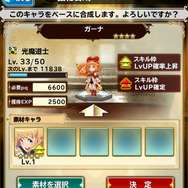 ベースキャラクターと同じキャラクターを合成の素材にすると、レベルが上がる可能性がアップ